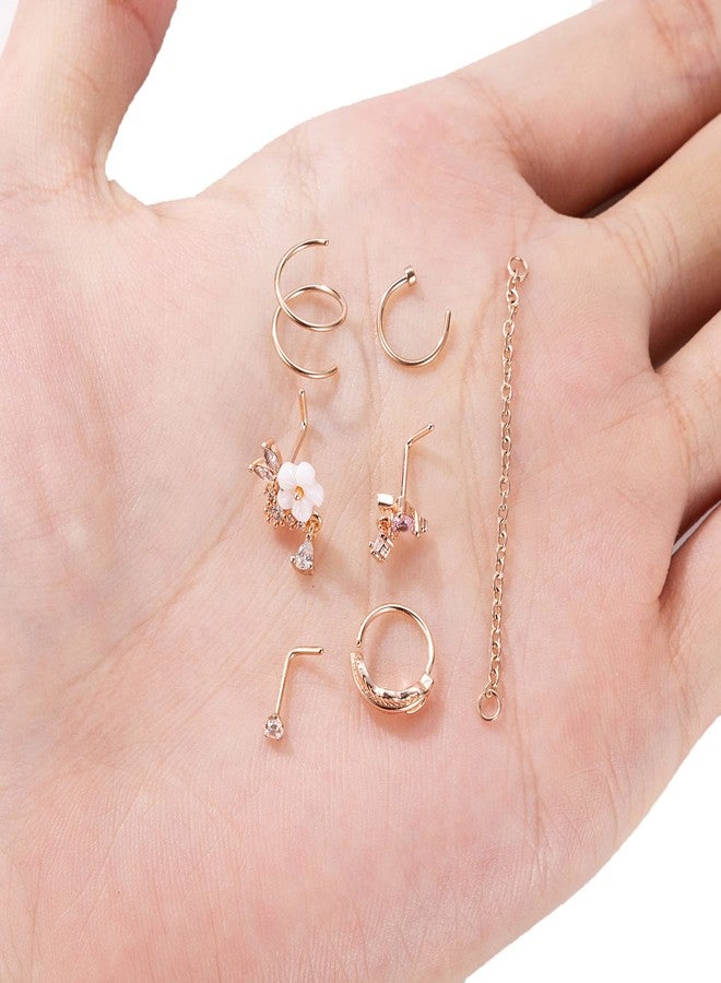 NICEIGHT 24Pcs 20G Stainless Steel Nose Ring Chain Piercing Across Double Nose Stud with Nose Chain Nostril Piercing Jewelry R - Image 3
